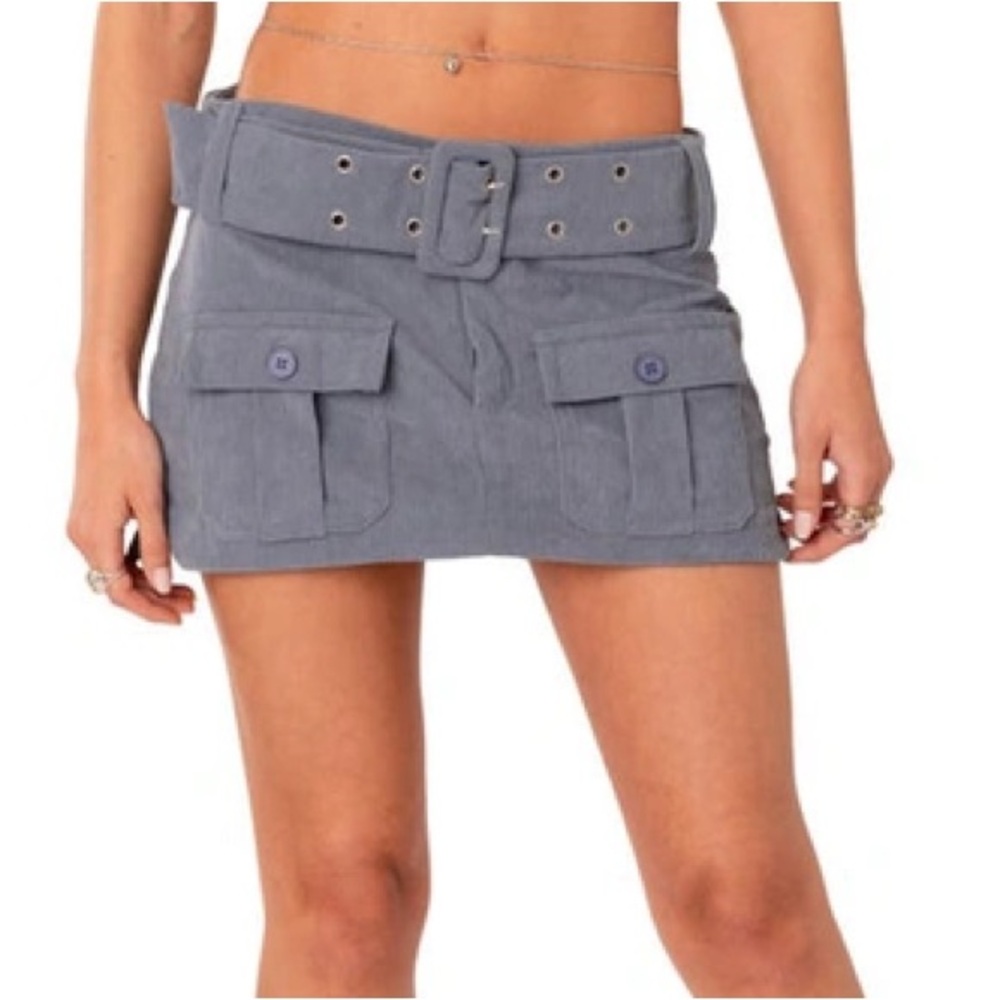 Edikted Corduroy Cargo Pocket Mini Skirt in Blue